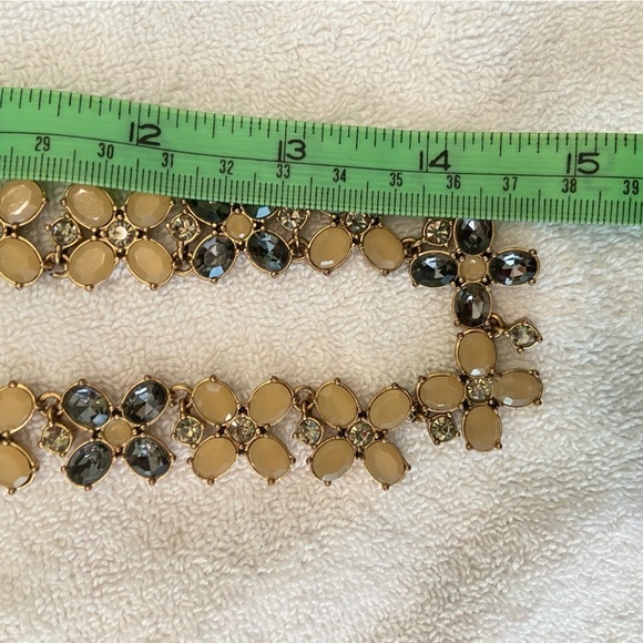 J. Crew flower necklace crystal gray enamel mustard antique gold tone marked - Picture 6 of 8